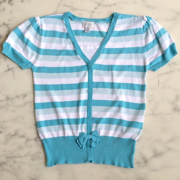 NWOT. The Children's Place Short Sleeve Knit Top w/multi color stripes. - Picture 3 of 4